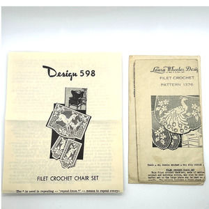 Laura Wheeler Vintage 1940's Filet Crochet Chair Sets #1376 & #598 Deer Peacock